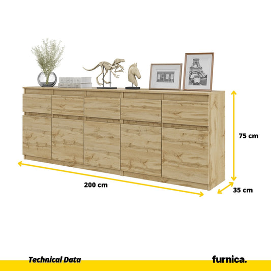NOAH - Cómoda de 5 cajones y 5 puertas - Armario de almacenamiento para dormitorio - Aparador - Roble Wotan - A75cm (2)