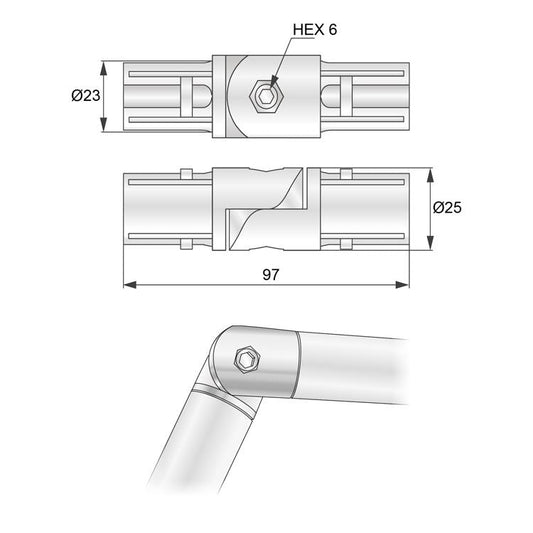 Conector de bisagra para tubo de 25mm, cromado (2) – Furnica