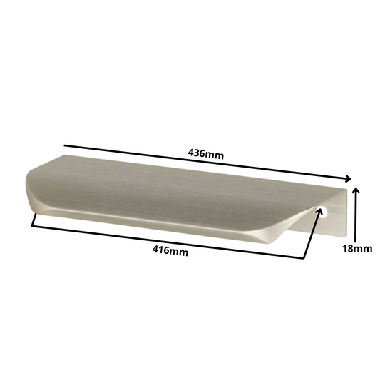Perfil tirador de canto redondo UA02 de 416 mm (longitud total de 436 mm) - Acero inoxidable cepillado