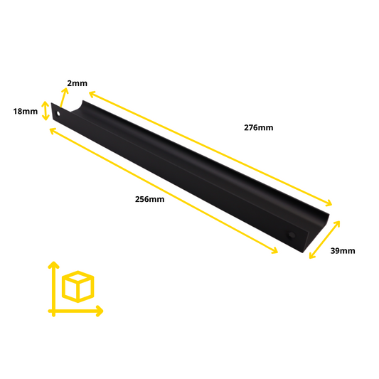 Mango de perfil de agarre en el borde de 256 mm (longitud total de 276 mm) - Negro (2) – Furnica