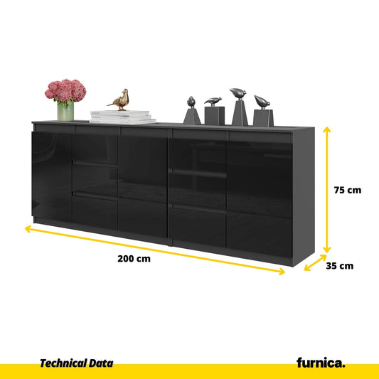 MIKEL - Cómoda de 6 cajones y 3 puertas - Armario de almacenamiento para dormitorio - Aparador - Antracita / Negro (2)
