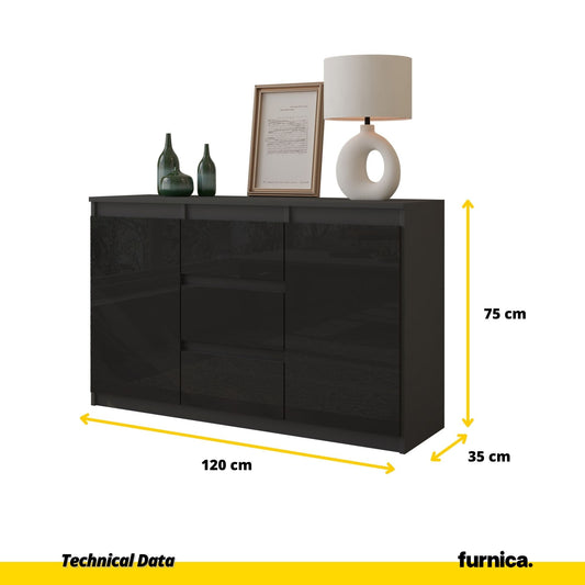 MIKEL - Cómoda de 3 cajones y 2 puertas - Armario de almacenamiento para dormitorio - Aparador - Antracita / Negro (2)
