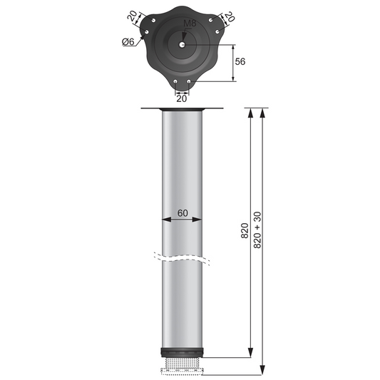 Pata de mueble ajustable de 820 mm - Placa de montaje de acero - Blanco (2) – Furnica
