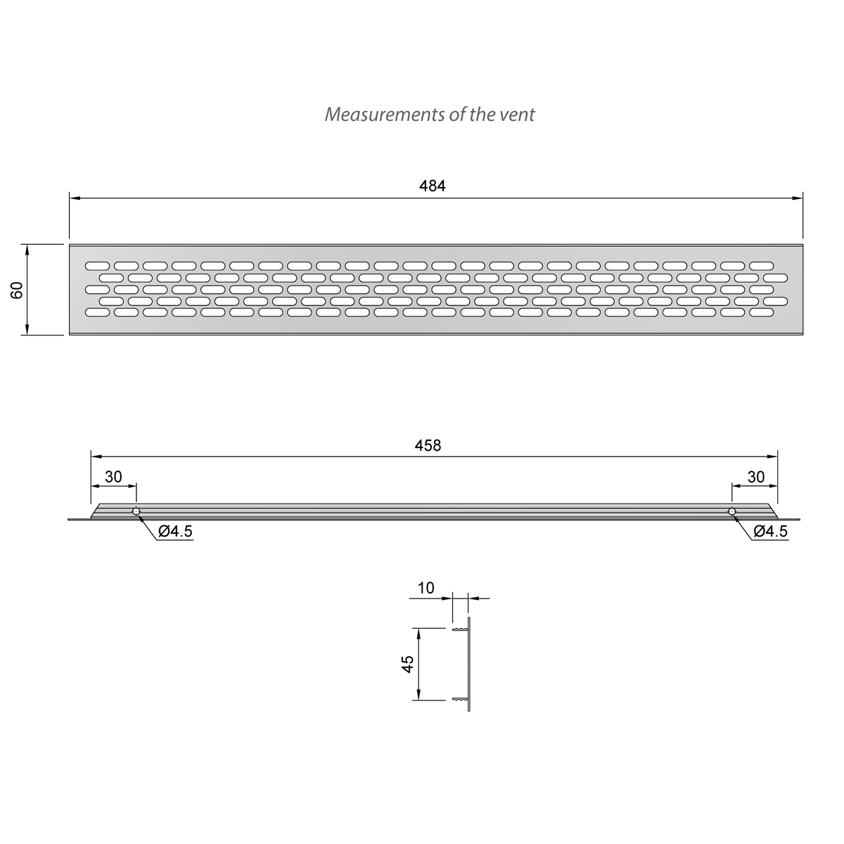 Rejilla de ventilación de aluminio 484x60mm - Plateado (2) – Furnica