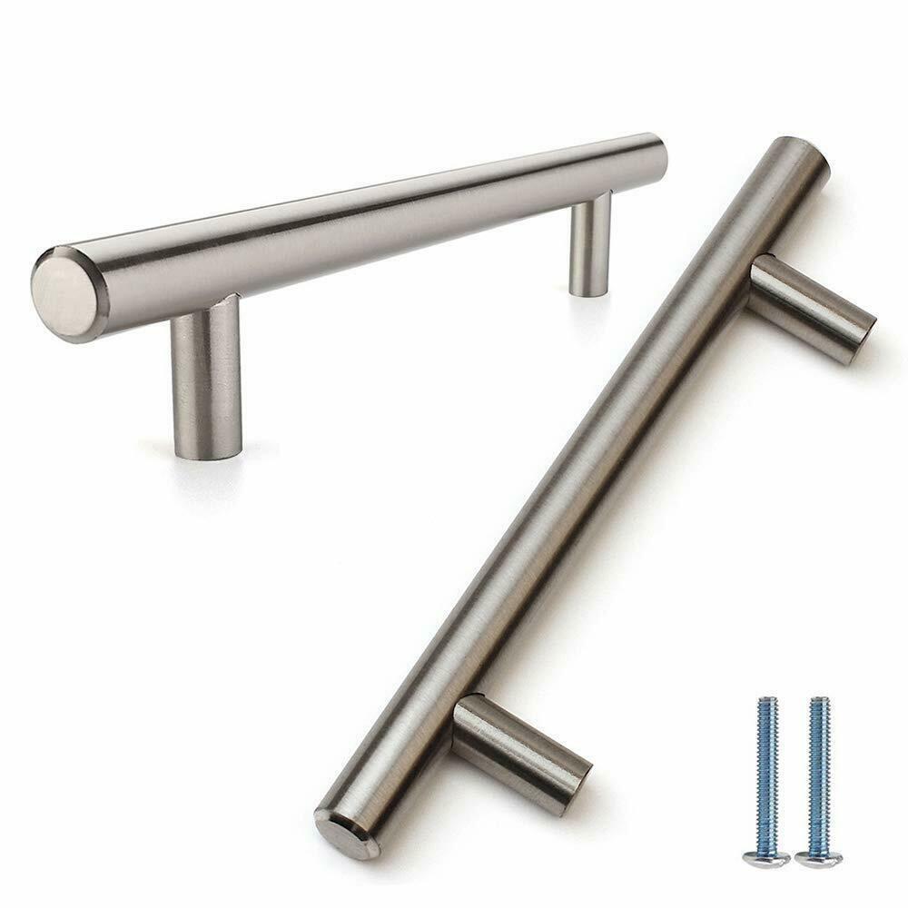 Tirador de muebles en forma de T de 160 mm (longitud total de 250 mm) de acero cepillado/níquel