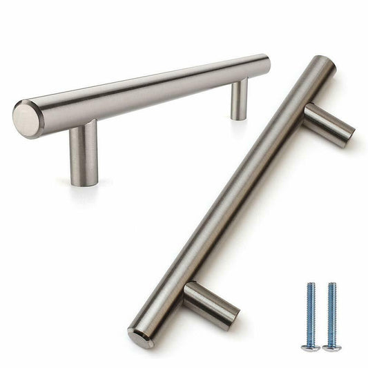 Tirador de muebles en forma de T de 192 mm (longitud total de 300 mm) de acero cepillado/níquel (2) – Furnica