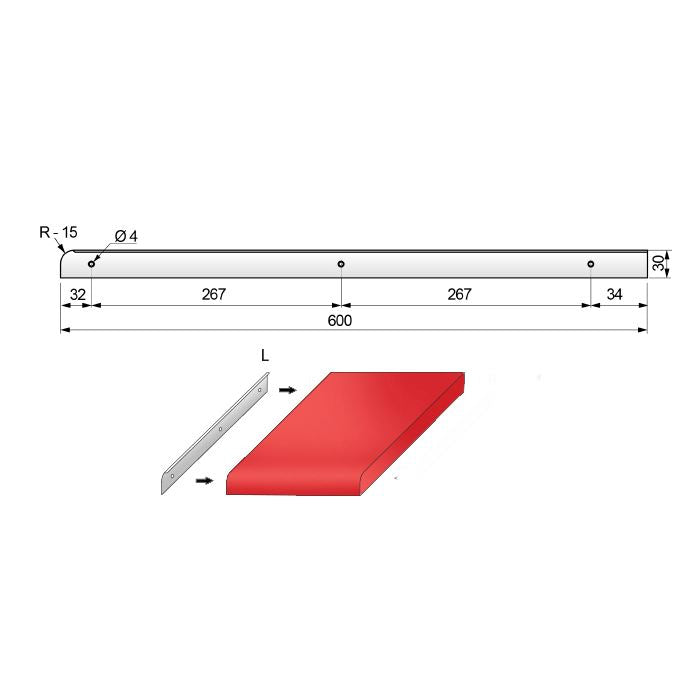 Tira lateral para encimera de 28 mm R-15, anodizado plateado (3) – Furnica