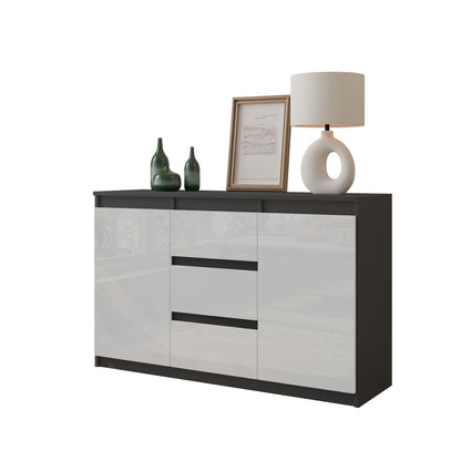 MIKEL - Cómoda de 3 cajones y 2 puertas - Armario de almacenamiento para dormitorio - Aparador - Antracita / Blanco