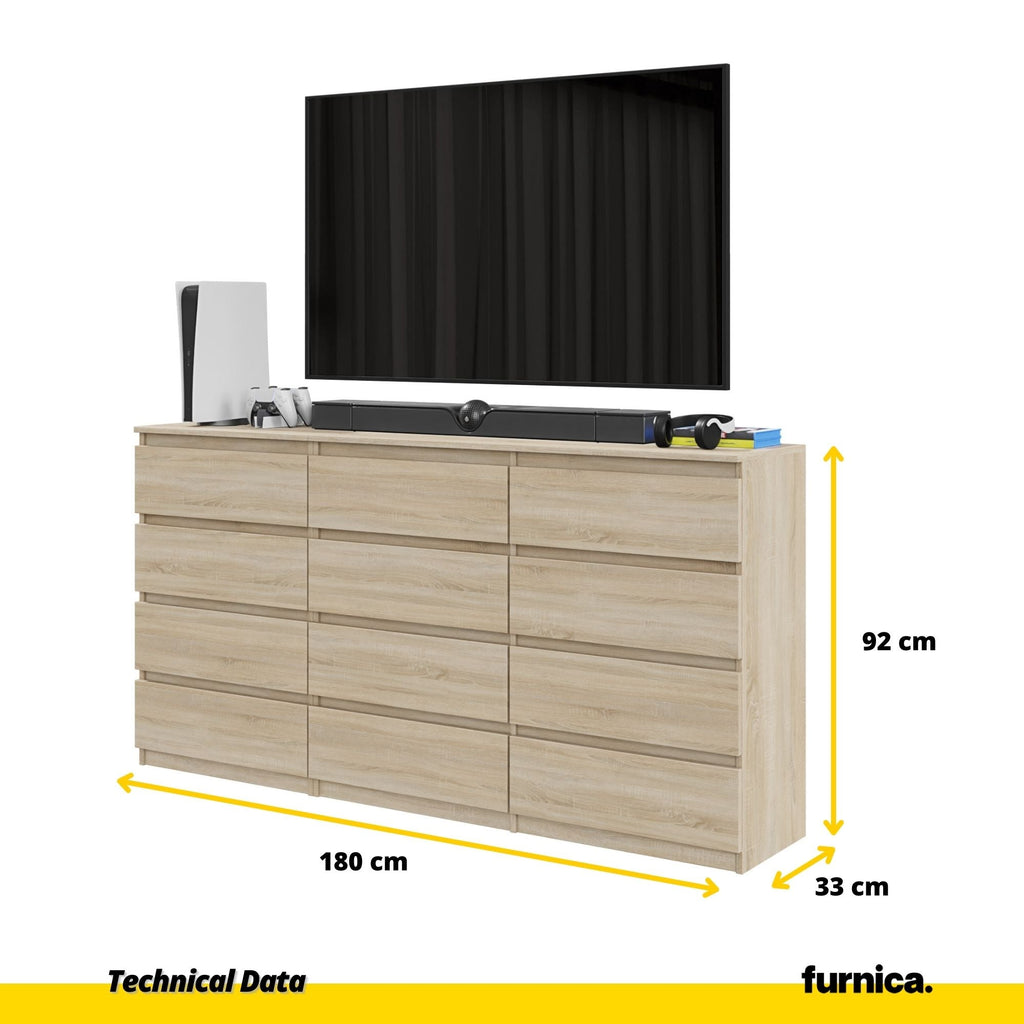 GABRIEL - Cómoda de 12 cajones (8+4) - Armario de almacenamiento para el dormitorio - Aparador - Roble Sonoma A92cm A180cm P33cm