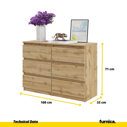 GABRIEL - Cómoda de 6 cajones - Armario de almacenamiento para el dormitorio - Aparador - Roble Wotan - A71cm A100cm (2)