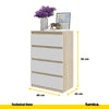 GABRIEL - Cómoda de 4 cajones - Armario de almacenamiento para el dormitorio - Aparador - Roble Sonoma / Blanco Mate A92cm A60cm P33cm