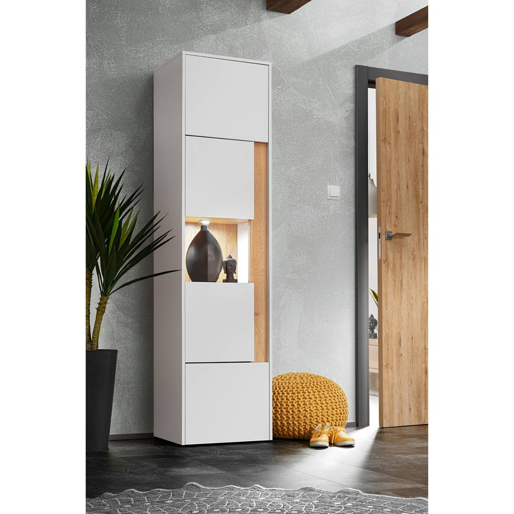 CARLO VII - Conjunto de muebles de salón - Blanco Mate / Roble Wotan