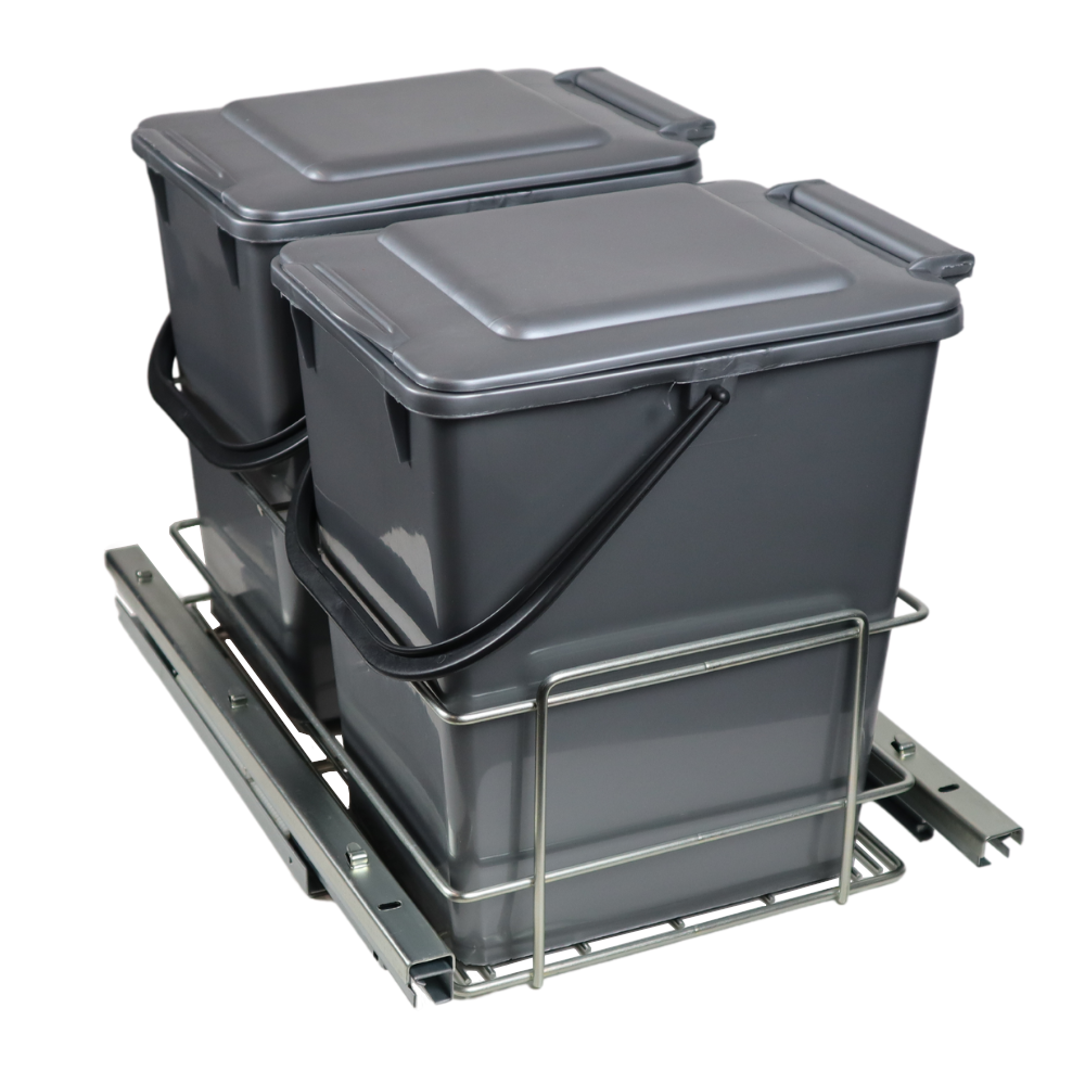 Cubo de basura extraíble para cocina con cierre suave 2 x 10L - Armario de 400mm – Furnica