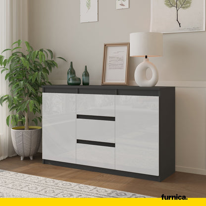 MIKEL - Cómoda de 3 cajones y 2 puertas - Armario de almacenamiento para dormitorio - Aparador - Antracita / Blanco (4)