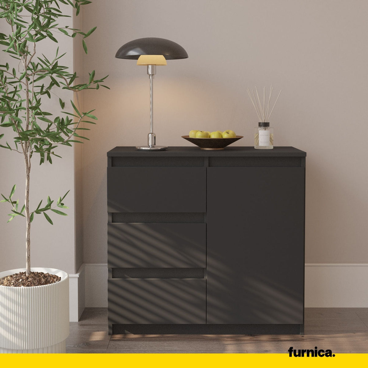 MIKEL - Cómoda de 3 cajones y 1 puerta - Armario de almacenamiento para el dormitorio - Aparador - Antracita - A75cm (3)