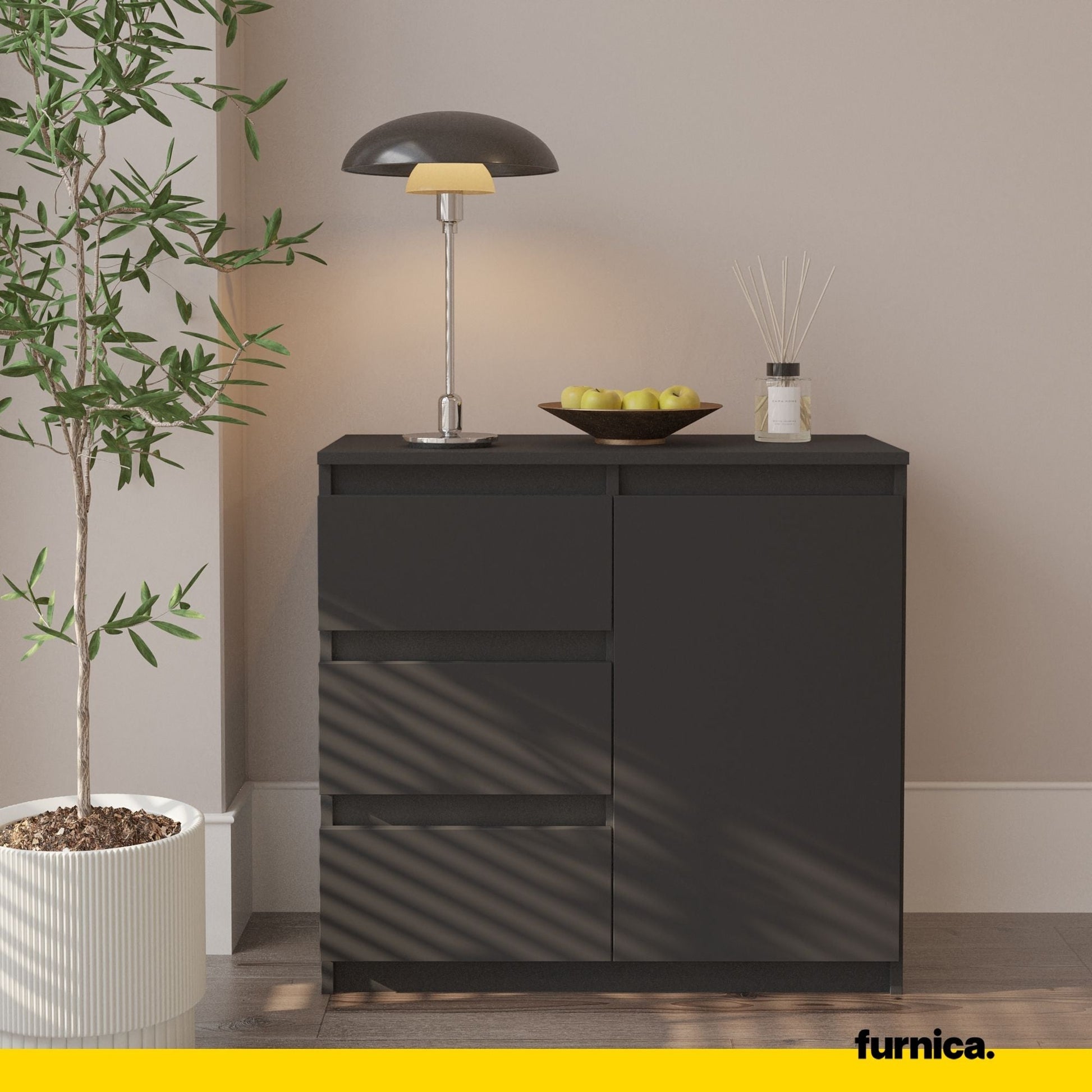 MIKEL - Cómoda de 3 cajones y 1 puerta - Armario de almacenamiento para el dormitorio - Aparador - Antracita - A75cm (3)