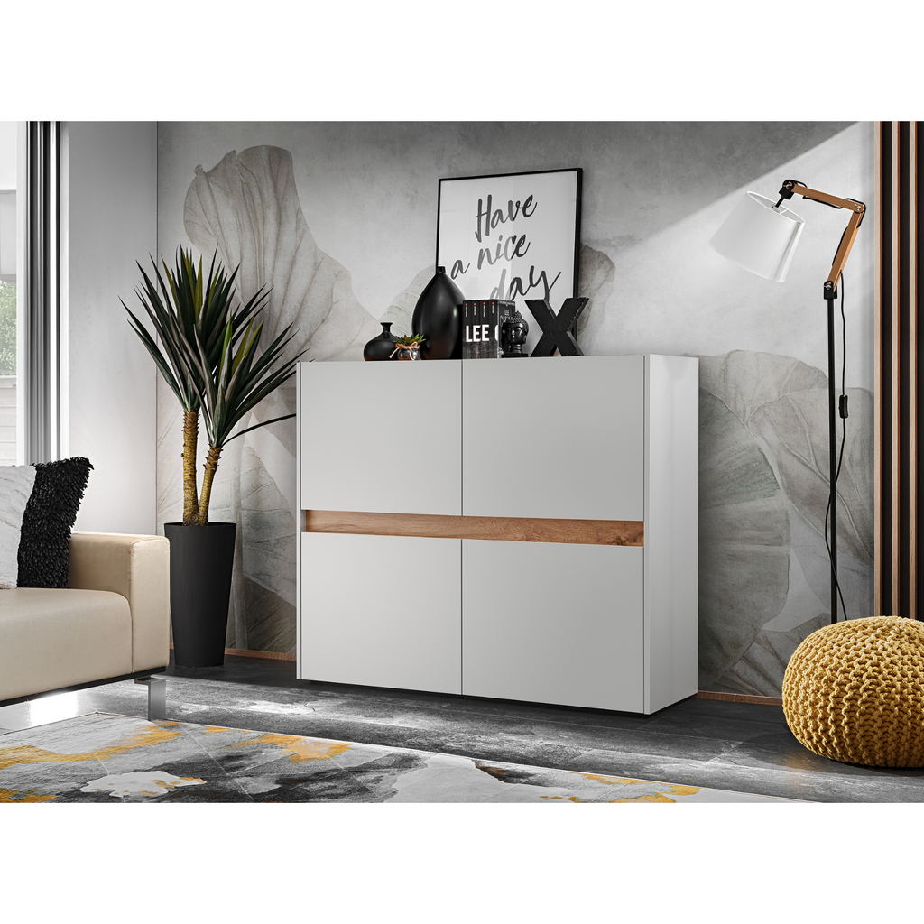 CARLO VII - Conjunto de muebles de salón - Blanco Mate / Roble Wotan