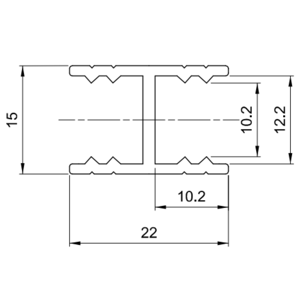 Perfil de aluminio horizontal de conexión en forma de H de 10 mm - 560 cm - Anodizado plateado