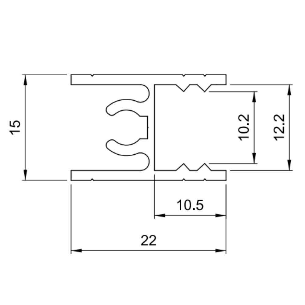 Perfil de aluminio superior horizontal de 10 mm - 560 cm - Anodizado en color coñac