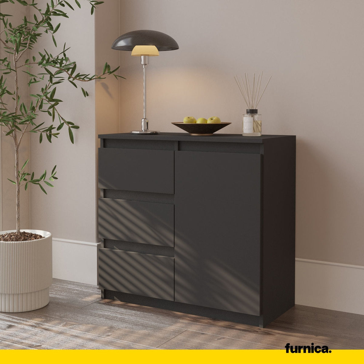 MIKEL - Cómoda de 3 cajones y 1 puerta - Armario de almacenamiento para el dormitorio - Aparador - Antracita - A75cm (4)