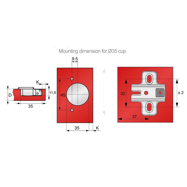 Bisagra de 110°, placa de montaje H0 con tornillos EURO, puertas con solapamiento (9) – Furnica