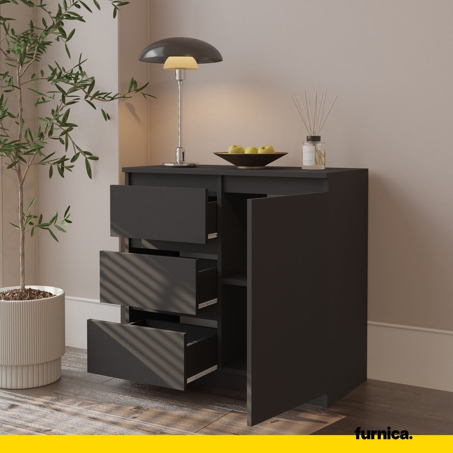 MIKEL - Cómoda de 3 cajones y 1 puerta - Armario de almacenamiento para el dormitorio - Aparador - Antracita - A75cm (5)
