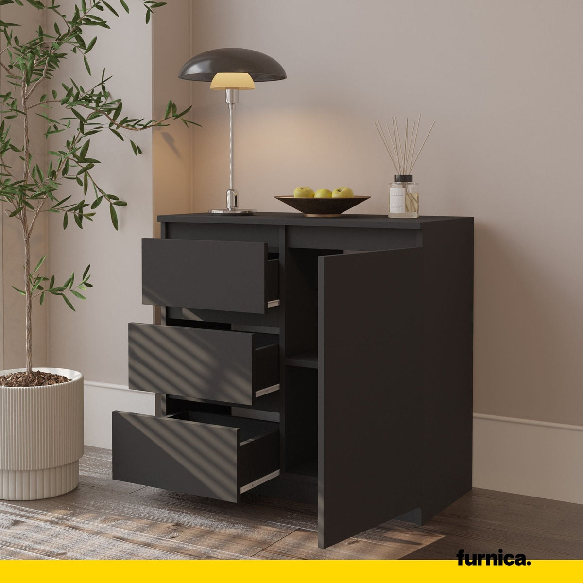 MIKEL - Cómoda de 3 cajones y 1 puerta - Armario de almacenamiento para el dormitorio - Aparador - Antracita - A75cm (5)