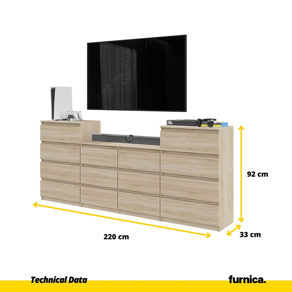 GABRIEL - Cómoda de 14 cajones (4+6+4) - Armario de almacenamiento para el dormitorio - Aparador - Roble Sonoma A92cm A220cm P33cm