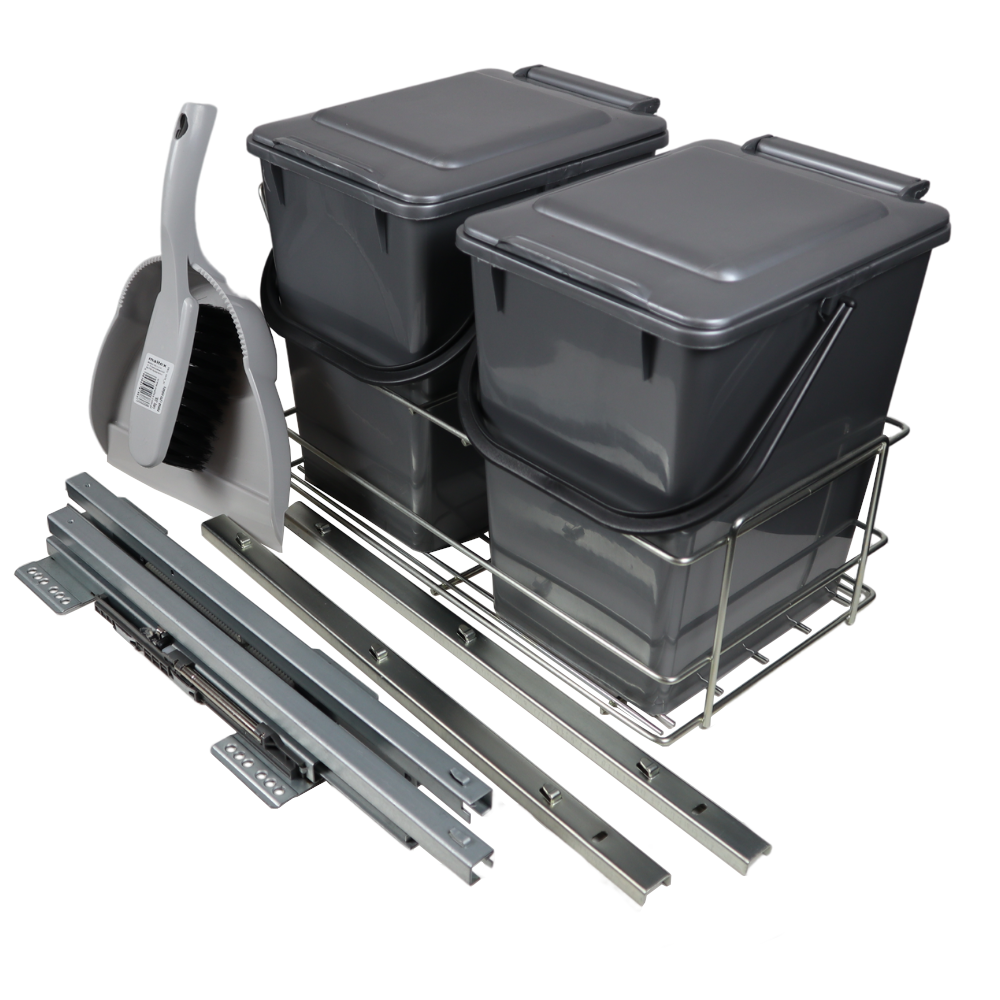 Cubo de basura extraíble para cocina con cierre suave 2 x 10L - Armario de 400mm (5) – Furnica