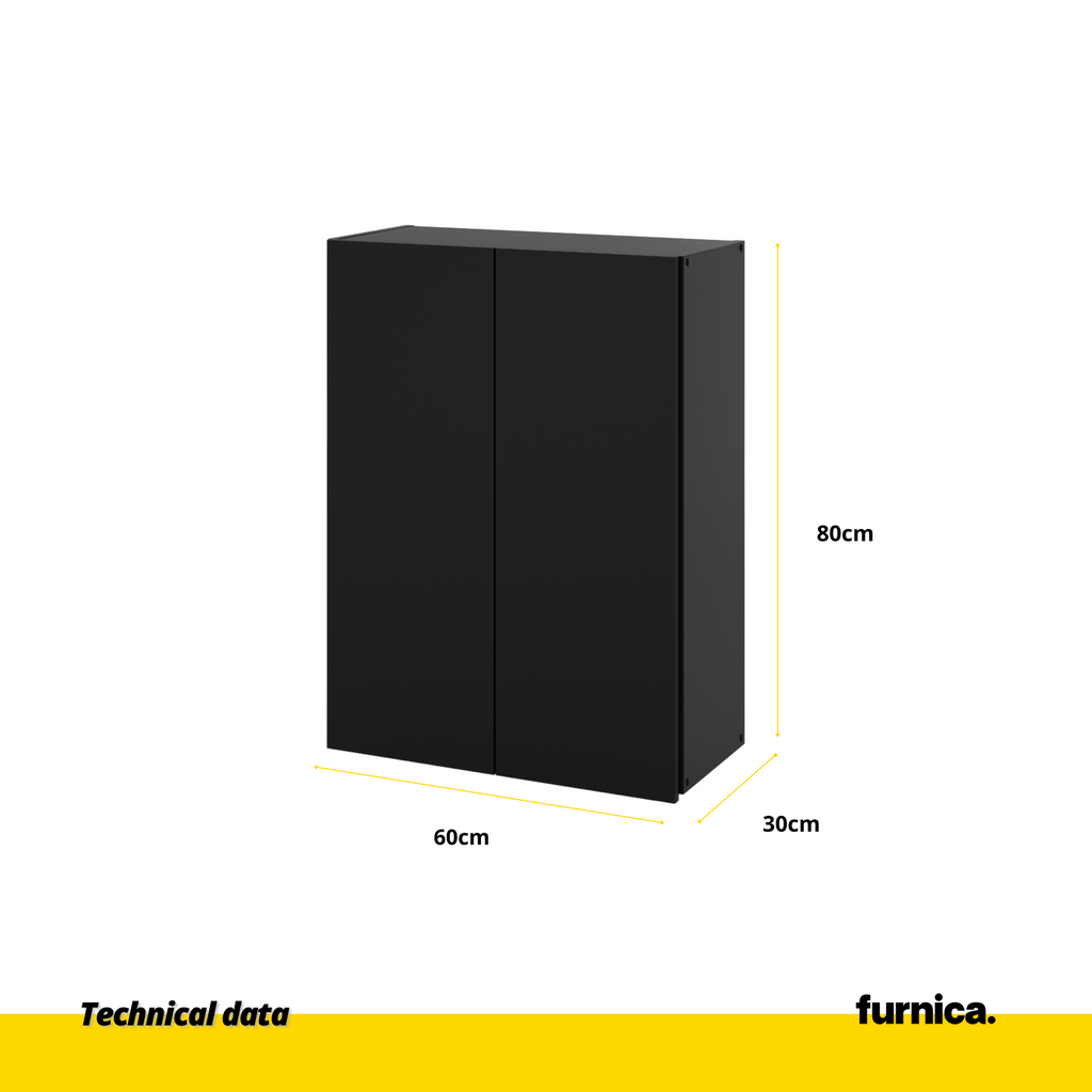 EMILY - Armario de baño con puertas y estantes - Negro Mate - A80cm A60cm P30cm