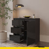 MIKEL - Cómoda de 3 cajones y 1 puerta - Armario de almacenamiento para dormitorio - Aparador - Antracita / Negro Brillante - A75cm A80cm P35cm
