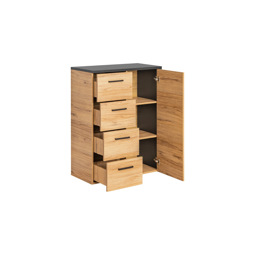 Unidad de pared TORONTO - Conjunto de muebles de salón - Negro Mate / Roble Warmia