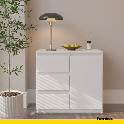 MIKEL - Cómoda de 3 cajones y 1 puerta - Armario de almacenamiento para el dormitorio - Aparador - Blanco Mate - A75cm (3)