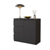 MIKEL - Cómoda de 3 cajones y 1 puerta - Armario de almacenamiento para dormitorio - Aparador - Antracita / Negro Brillante - A75cm A80cm P35cm