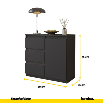 MIKEL - Cómoda de 3 cajones y 1 puerta - Armario de almacenamiento para el dormitorio - Aparador - Antracita - A75cm (2)