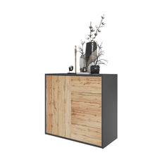 CAMILLE - Aparador con puerta y 4 cajones de apertura push to open - Antracita / Roble Wotan H74cm W80cm D36cm