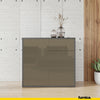 CAMILLE - Aparador de empuje para abrir con 2 puertas y 2 cajones - Antracita / Capuchino brillante H74cm W80cm D36cm