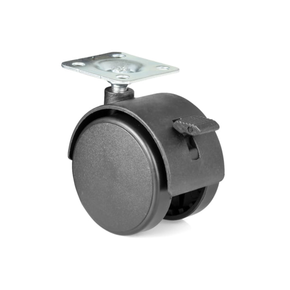 Rueda giratoria de plástico para muebles con freno y placa de montaje Ø50mm. – Furnica
