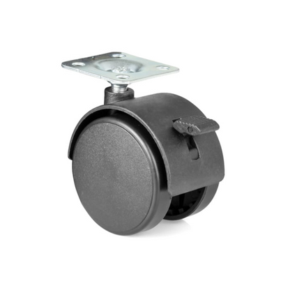 Rueda giratoria de plástico para muebles con freno y placa de montaje Ø50mm. – Furnica