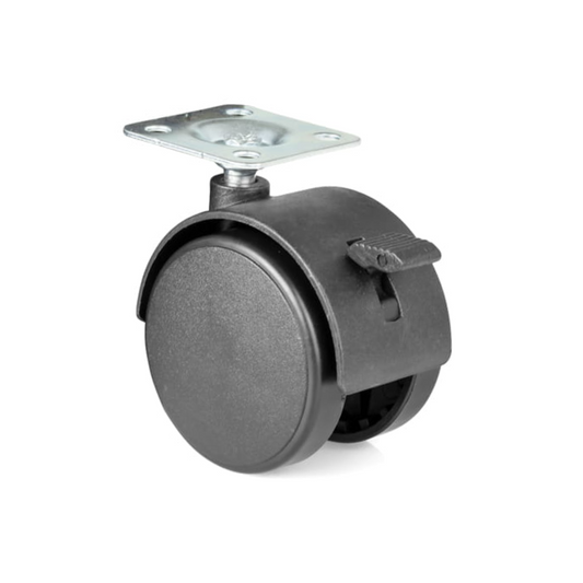 Rueda giratoria de plástico para muebles con freno y placa de montaje Ø50mm. – Furnica