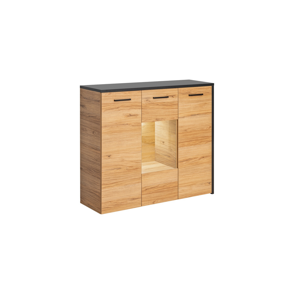 Unidad de pared TORONTO - Conjunto de muebles de salón - Negro Mate / Roble Warmia