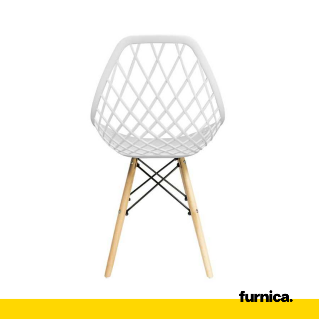 DARIO - Silla de plástico perforado para comedor / oficina con patas de madera - Blanco