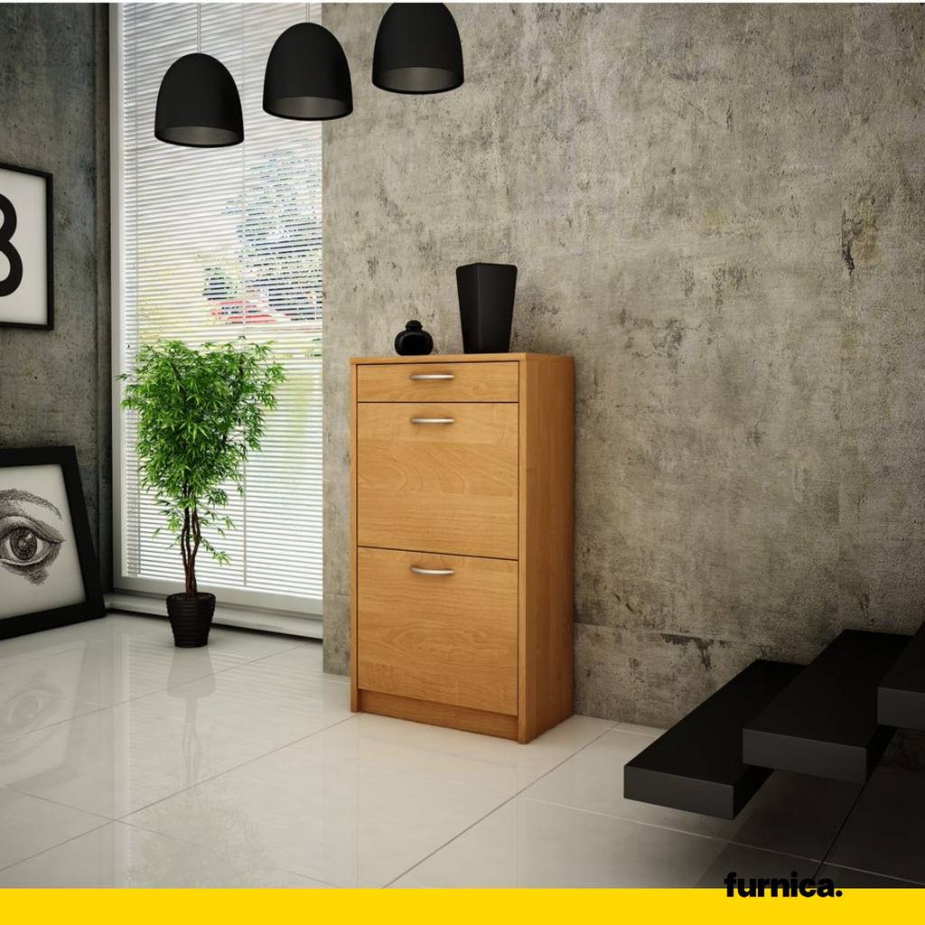 JULIA - Zapatero con 1 cajón y almacenamiento de 2 niveles - Aliso H92cm W50cm D28cm