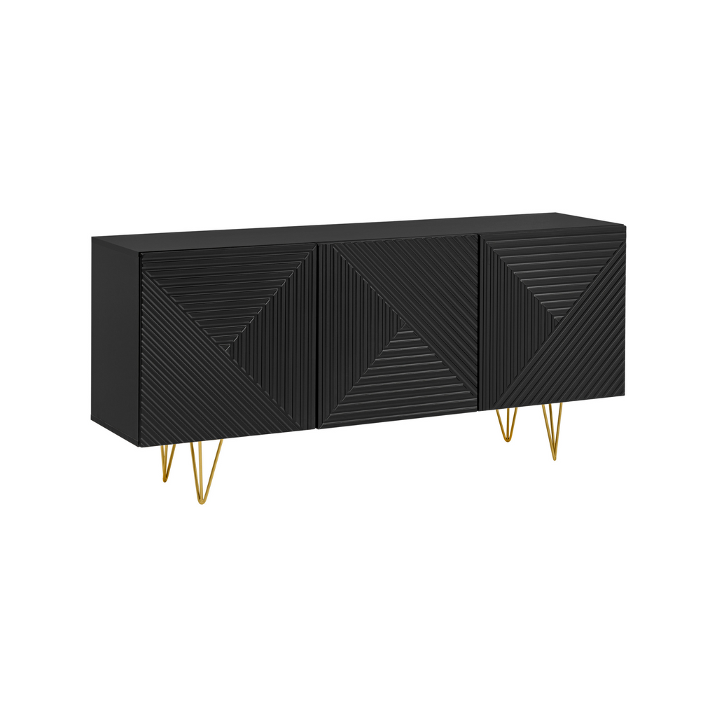 PIRÁMIDE - Aparador con frentes/puertas de MDF fresado en 3D - Negro mate