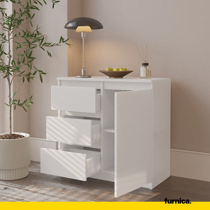 MIKEL - Cómoda de 3 cajones y 1 puerta - Armario de almacenamiento para el dormitorio - Aparador - Blanco Mate - A75cm (5)