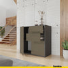 CAMILLE - Aparador de empuje para abrir con 2 puertas y 2 cajones - Antracita / Capuchino brillante H74cm W80cm D36cm