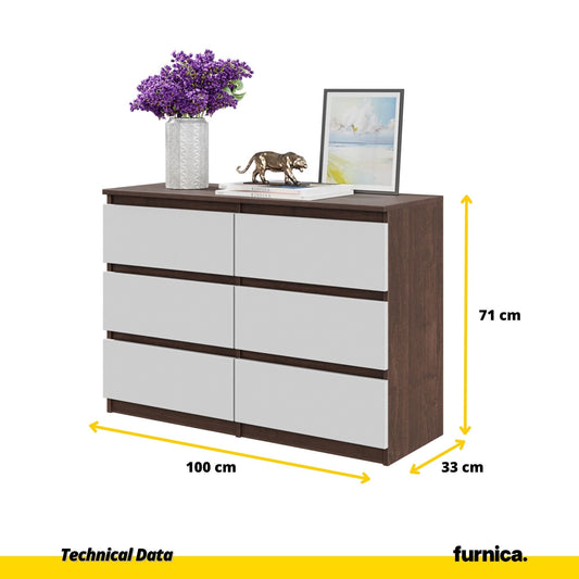 GABRIEL - Cómoda de 6 cajones - Armario de almacenamiento para el dormitorio - Aparador - Wenge / Blanco Mate - A71cm A100cm P33cm
