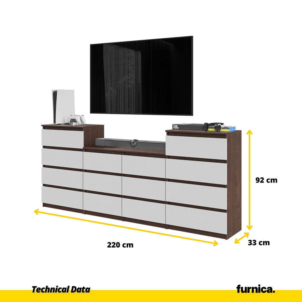 GABRIEL - Cómoda de 14 cajones (4+6+4) - Armario de almacenamiento para el dormitorio - Aparador - Wenge / Blanco Mate - A92cm A220cm P33cm