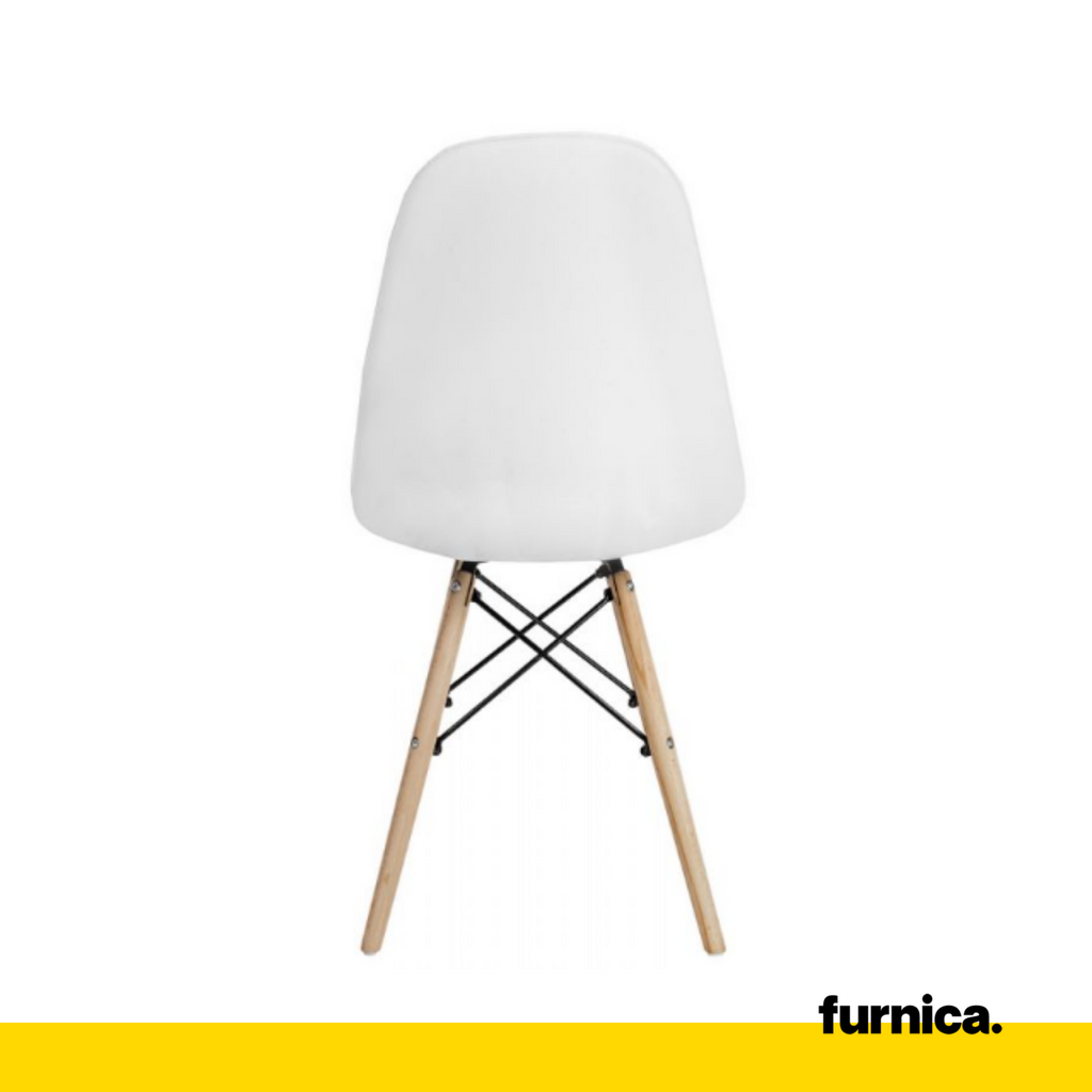 ANGELO - Silla de comedor / oficina de cuero ecológico de calidad con botones y patas de madera - Blanco