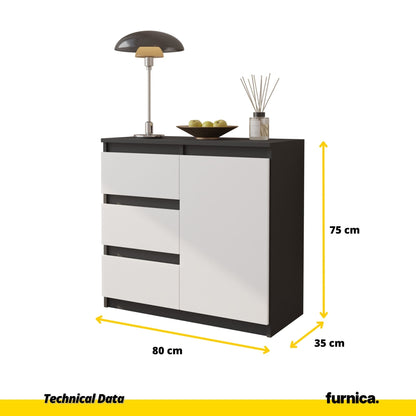 MIKEL - Cómoda de 3 cajones y 1 puerta - Armario de almacenamiento para dormitorio - Aparador - Antracita / Blanco Mate (2)
